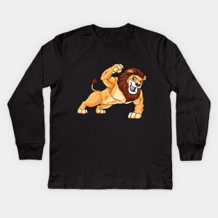 Lion as bodybuilder with muscles Kids Long Sleeve T-Shirt